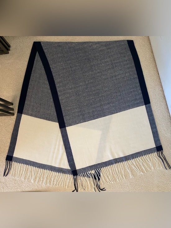 Wander agio Accessories - Navy Blue and Cream Fringe Scarf Wrap Extra Large